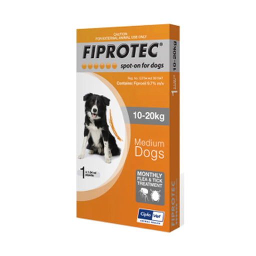 Fiprotec Tick and Flea Spot On Medium Dogs 10-20KG Orange 1 Pip