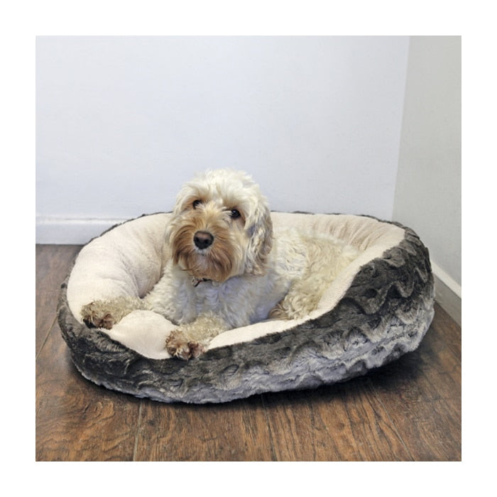 Rosewood Snuggle Plush Oval Bed - Grey & Cream