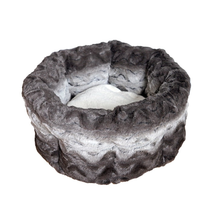 Rosewood Snuggle Plush Round Bed - Grey & Cream